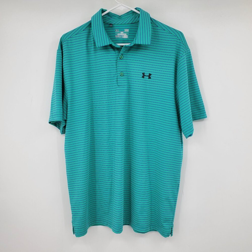 Under Armour Striped Short Sleeved‎ Heat Gear Loose Polo Shirt Large